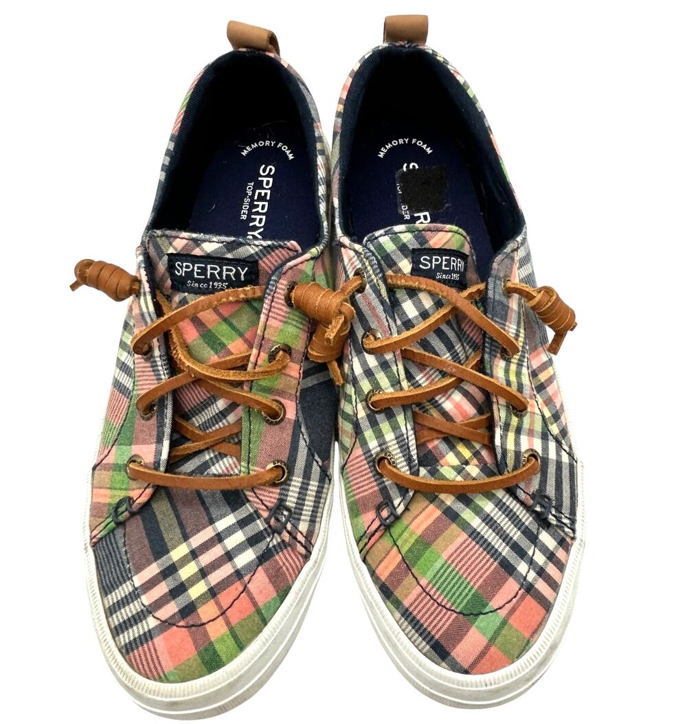 Sperry Crest Vibe Plaid Sneakers Memory Foam Size 8 EU 39 Rawhide Lace Up Summer